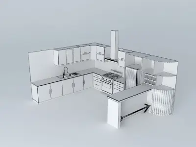 Kitchen design with equipment  3D model