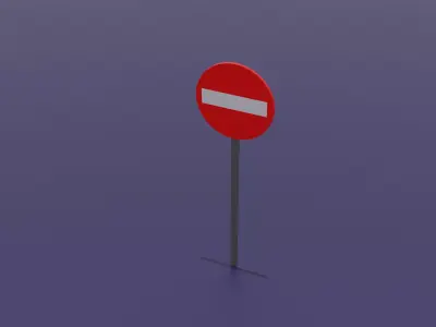 Low Poly Warning Road Sign City Game Ready Street Prop Low-poly 3D model