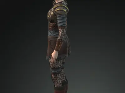 Steampunk rigged character woman Low-poly 3D model