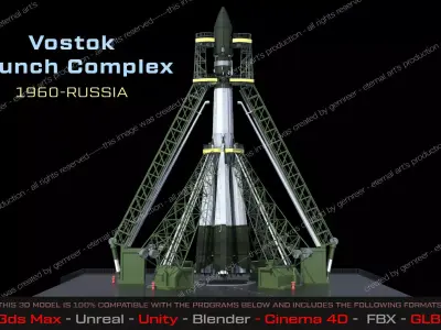 Vostok Launch Complex and R7 Rocket - Russia 3D model