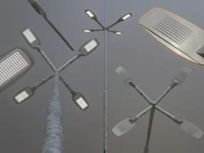 Street Light 2 Galvanized F4 M1 K0 3000 mm Low-poly 3D model