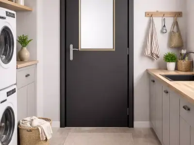 Matte Black Laundry Room Door with Rectangular Glass Panel Low-poly 3D model