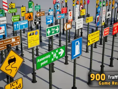 900 Traffic Sign Pack  Game Ready Low-poly 3D model