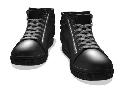 Men Casual Lace High-top Leather Ankle Boots Sneakers Low-poly 3D model