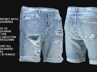Ripped Shorts 178 - All MH Bodies - UE5 Skeletons - Rigged Low-poly 3D model