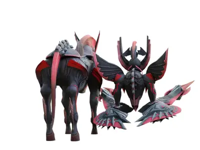 Menacing futuristic armored warrior Low-poly 3D model