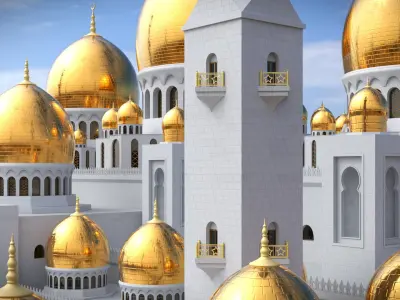  Majestic Islamic Monument with Gilded Roofs White 