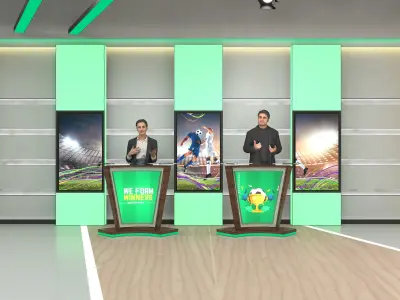 Virtual News TV studio Low-poly 3D model