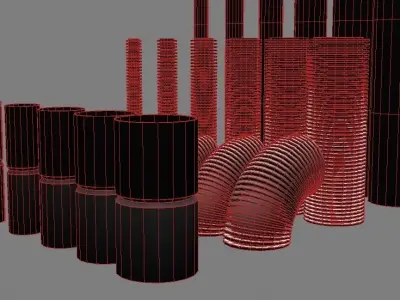 Set of mounting plastic tubes Low-poly 3D model