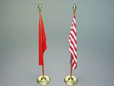 Turkish and American Flagpoles Free low-poly 3D model