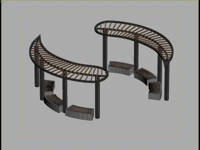 Curved Outdoor Seating Area with Wooden Canopy 3D model