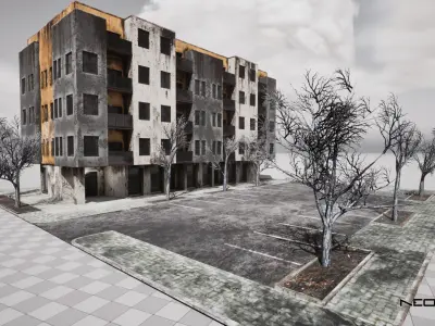 Abandoned Apartment Blocks Low-poly 3D model