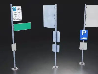 Modular Street and Parking Sign Pack Low-poly 3D model