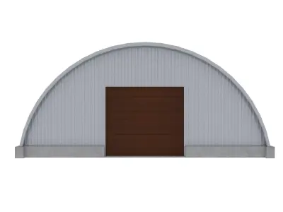 Hangar arched metal building with wooden door 3D model