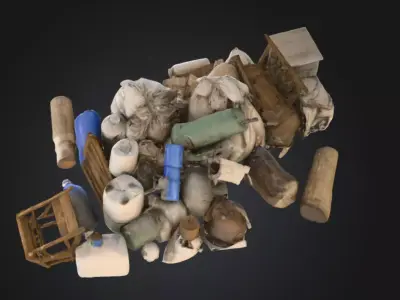 Rural garbage old game style highpoly 3D model