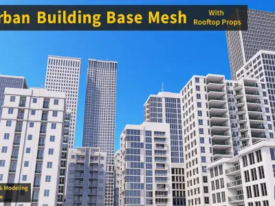 30 Urban Building Base Mesh - with Rooftop - Real Scale and size Low-poly 3D model