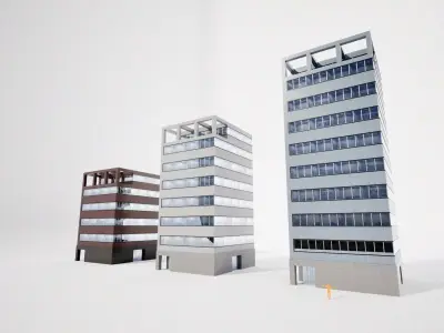 Japanese Office Buildings 01 - Background Buildings Low-poly 3D model