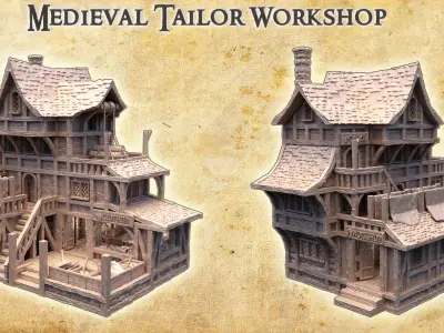 Medieval Tailor Workshop Tabletop Terrain 28 MM 3D print model