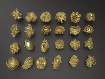  30 Rings Hight quality  luxe Ring gold jewelry  3D print model