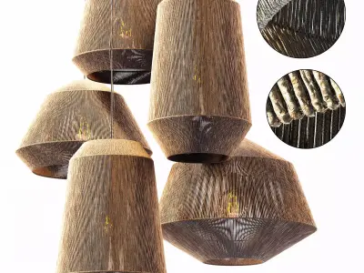 Lamp wood rotang wicker barrel n2 3D model