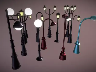 Lamposts Asset Pack - Streetlight 3d Model Set lowpoly 3D model