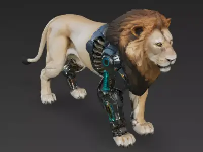 Cyber Lion Creature Model Low-poly 3D model