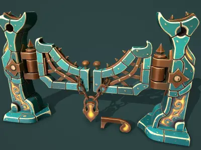 Fantasy fence door Low-poly 3D model