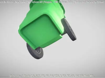 Green Plastic Waste Bin 60 Liters 945x360x448 Low-poly 3D model