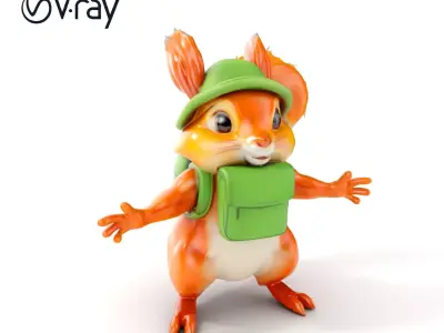 Adventurous Squirrel Character Rigged and Animated Low-poly 3D model