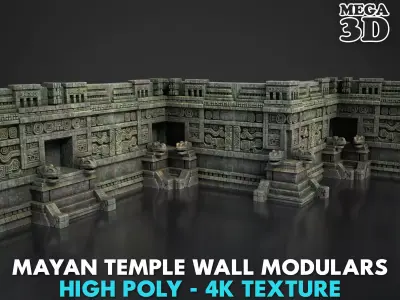 Mayan Temple Wall Modulars 01 250726 Low-poly 3D model