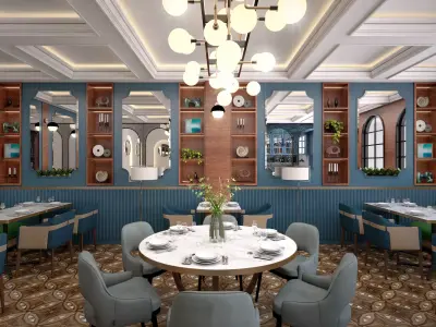 Restaurant floor plan of computer game 3D model