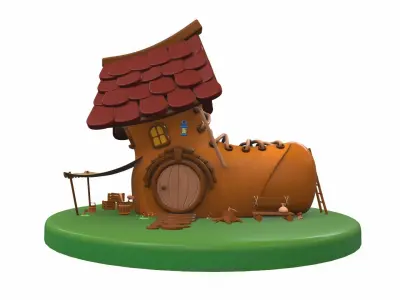 Cartoon boot house and props 3D model
