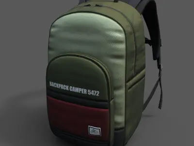 Backpack Camping Generic military color bag baggage pockets  Low-poly 3D model