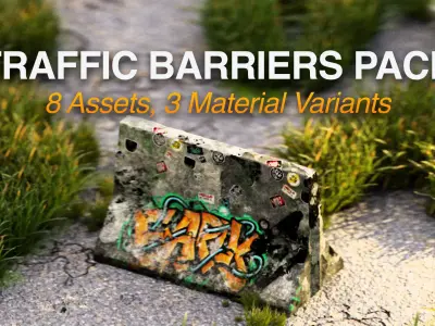 Traffic GameReady Barriers Pack Low-poly 3D model