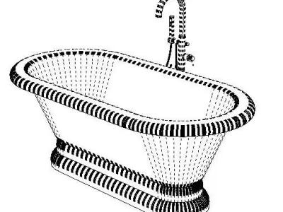 freestanding bathtub with floor mounted chrome tap and shower Low-poly 3D model