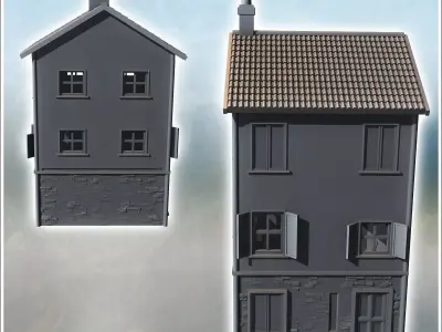 Modern two-story house with tiled roof and chimney intact versio 3D print model