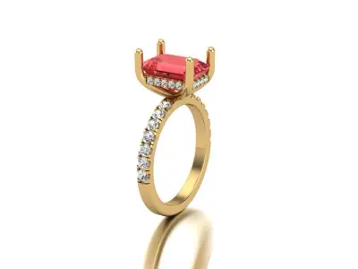 Emerald Cut Center Stone Ring with Diamond Shank 3D print model purchase