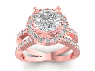 Elegant Halo Split Shank Diamond Ring for Women  3031 3D print model