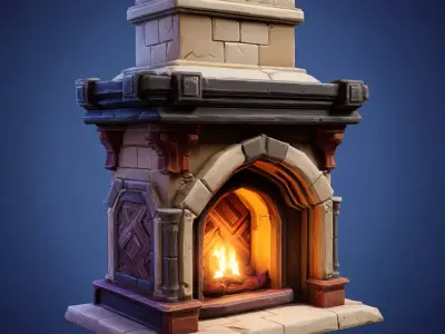 Stylized Fireplaces 3D model
