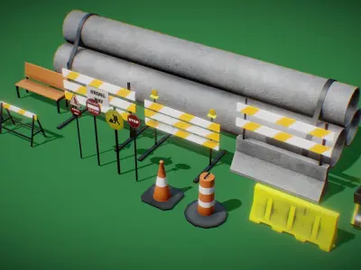 Road Assets for mobile game and AR app Low-poly 3D model