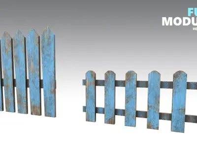 Wooden Fences PBR - Modular - Version 5 - Low-poly 3D model