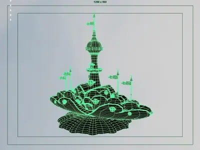 Cartoony Stylized Love Castle with windmill fountain bridges 3D model