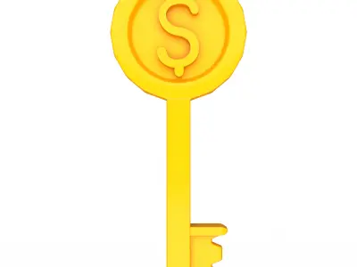 Key with Dollar Coin Cartoon Low-poly 3D model