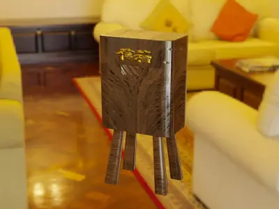 Wooden mailbox with golden Chinese script on body  Low-poly 3D model