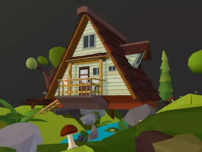 House in woods Low-poly 3D model