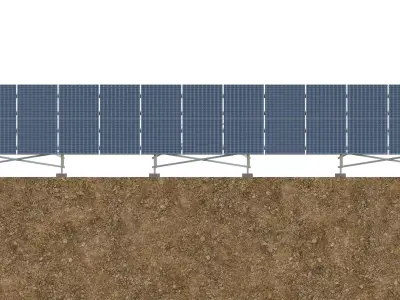 Lowpoly Ground Mounted Solar Panels-13 Rows of PV Modules Low-poly 3D model