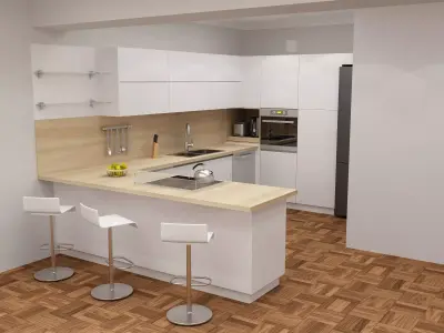 kitchen with cabinets and wooden floors 3D model