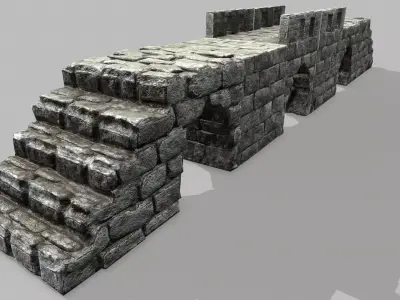 Stair Set brick wall Low-poly 3D model