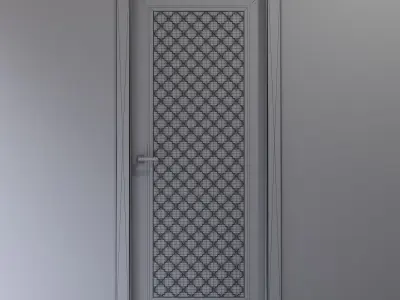 White interior door with glossy arabesque tiles 3D model