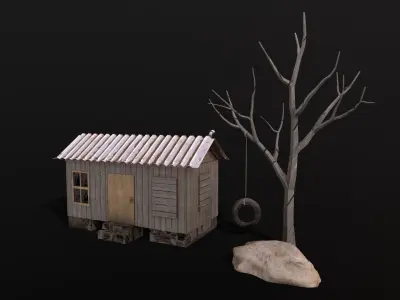 Wooden Cabin  Low-poly 3D model